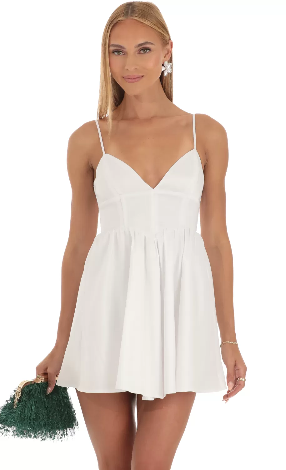 Corset Fit And Flare Dress In White^LUCY IN THE SKY New