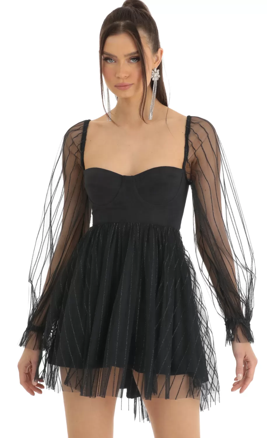 Corset Long Sleeve Striped Dress In Navy^LUCY IN THE SKY Online