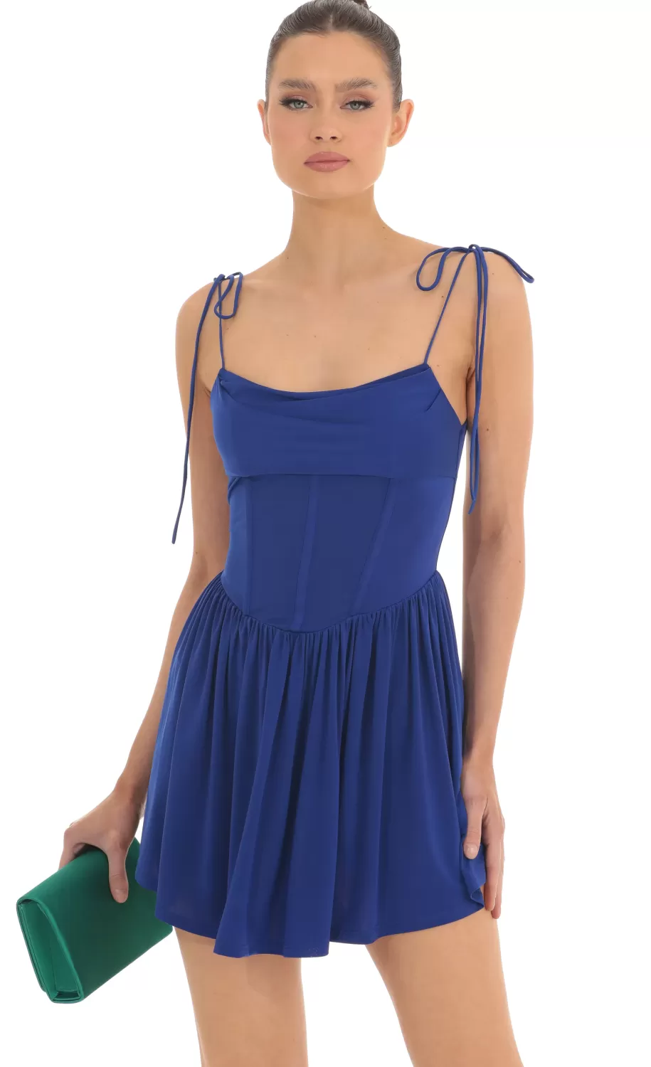Draped Corset Ruffled Dress In Royal Blue^LUCY IN THE SKY Cheap