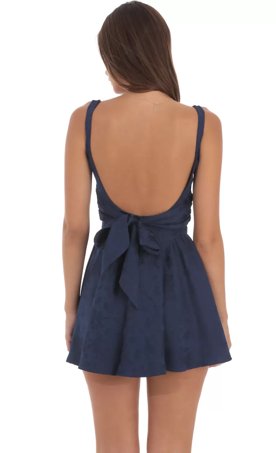 Floral Jacquard Open Back Bow Dress In Navy^LUCY IN THE SKY Discount