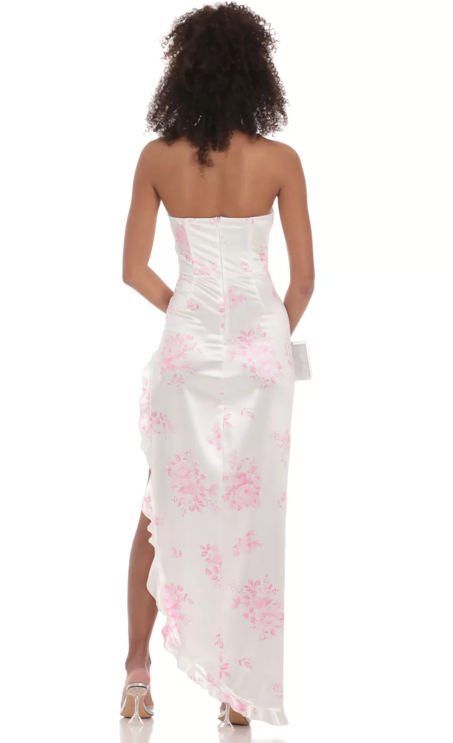 Floral Satin Corset Maxi Dress In White^LUCY IN THE SKY Hot