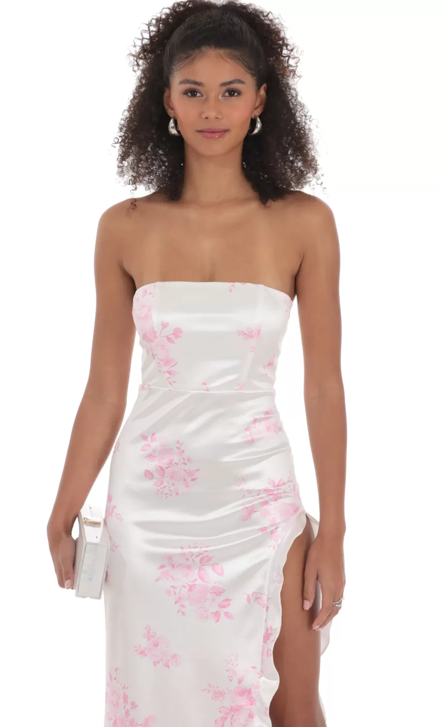 Floral Satin Corset Maxi Dress In White^LUCY IN THE SKY Hot