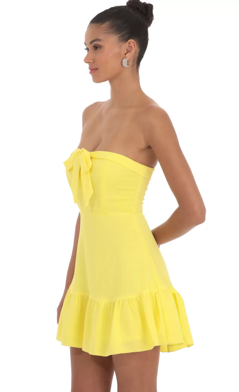 Front Tie Strapless Corset Dress In Yellow^LUCY IN THE SKY Hot