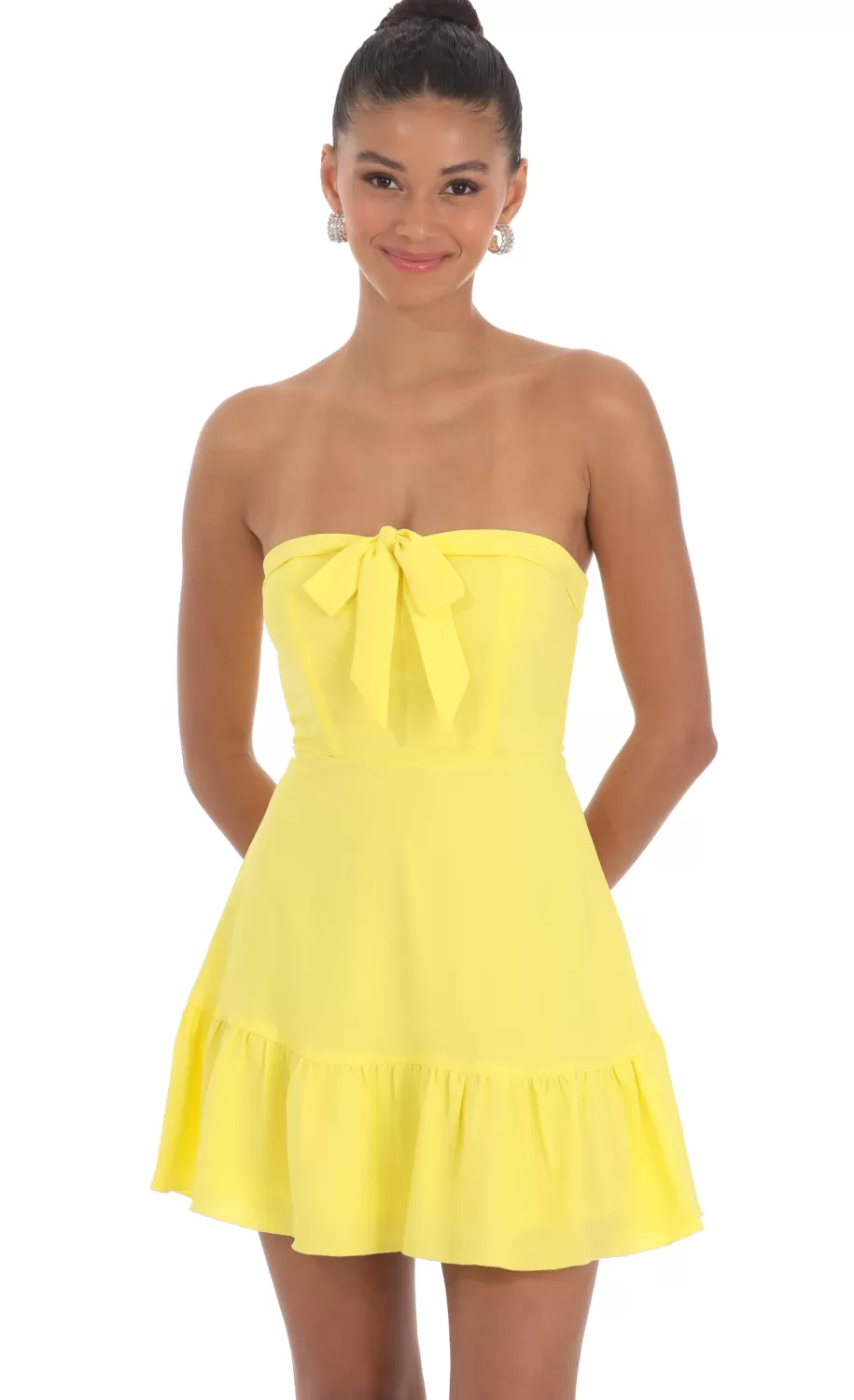 Front Tie Strapless Corset Dress In Yellow^LUCY IN THE SKY Hot