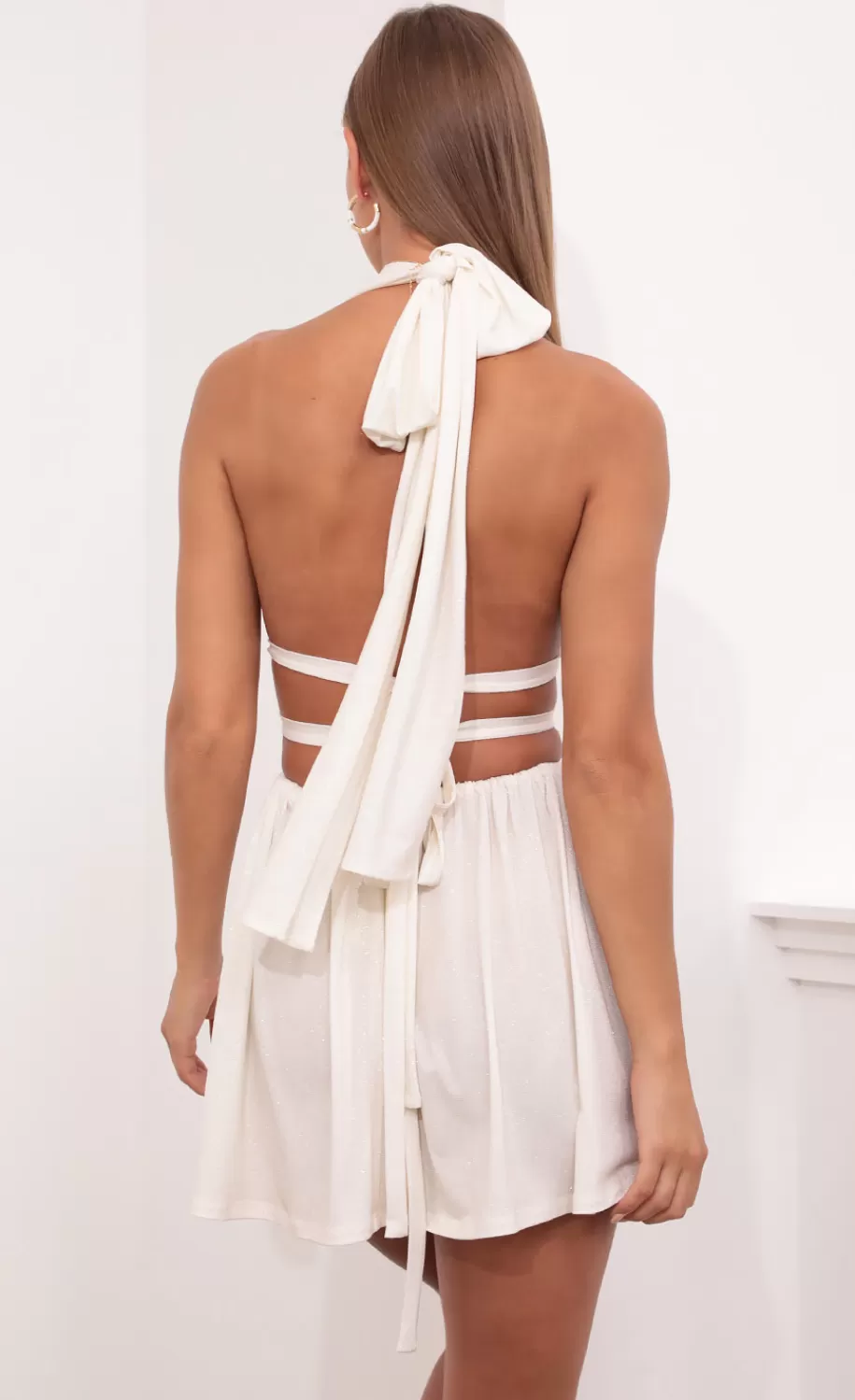 Halter Cutout Chiffon Dress In White/Gold^LUCY IN THE SKY Clearance
