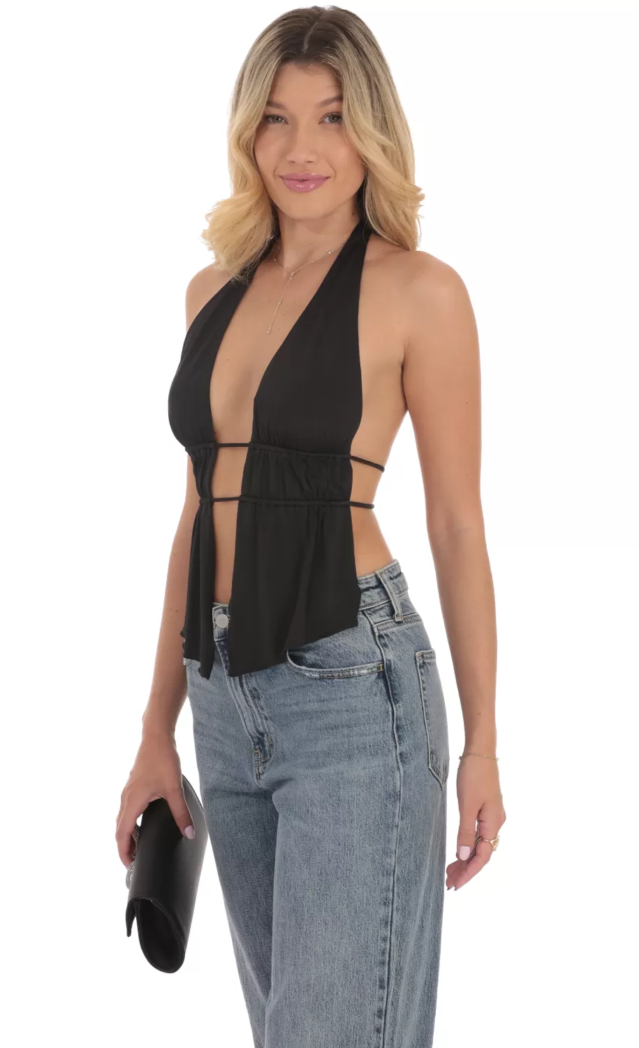 Halter Open Back Top In Black^LUCY IN THE SKY Fashion
