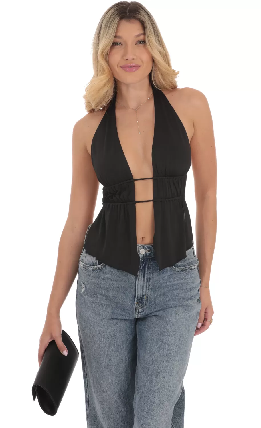 Halter Open Back Top In Black^LUCY IN THE SKY Fashion