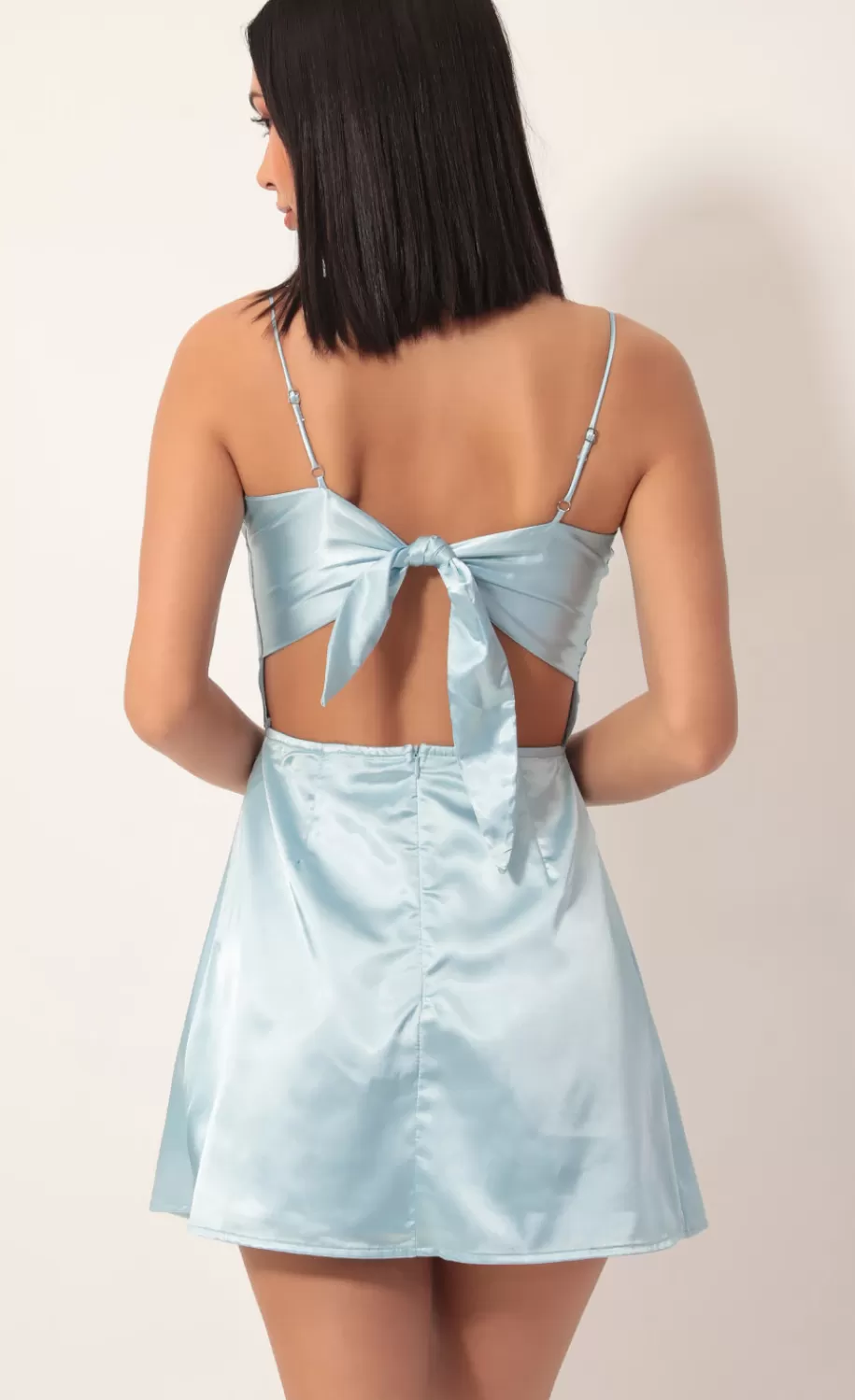 High Slit Satin Dress In Light Blue^LUCY IN THE SKY Sale