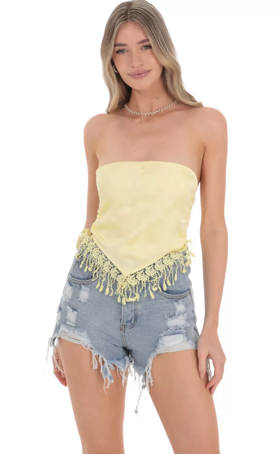 Jacquard Tassel Bandana Top In Yellow^LUCY IN THE SKY Shop
