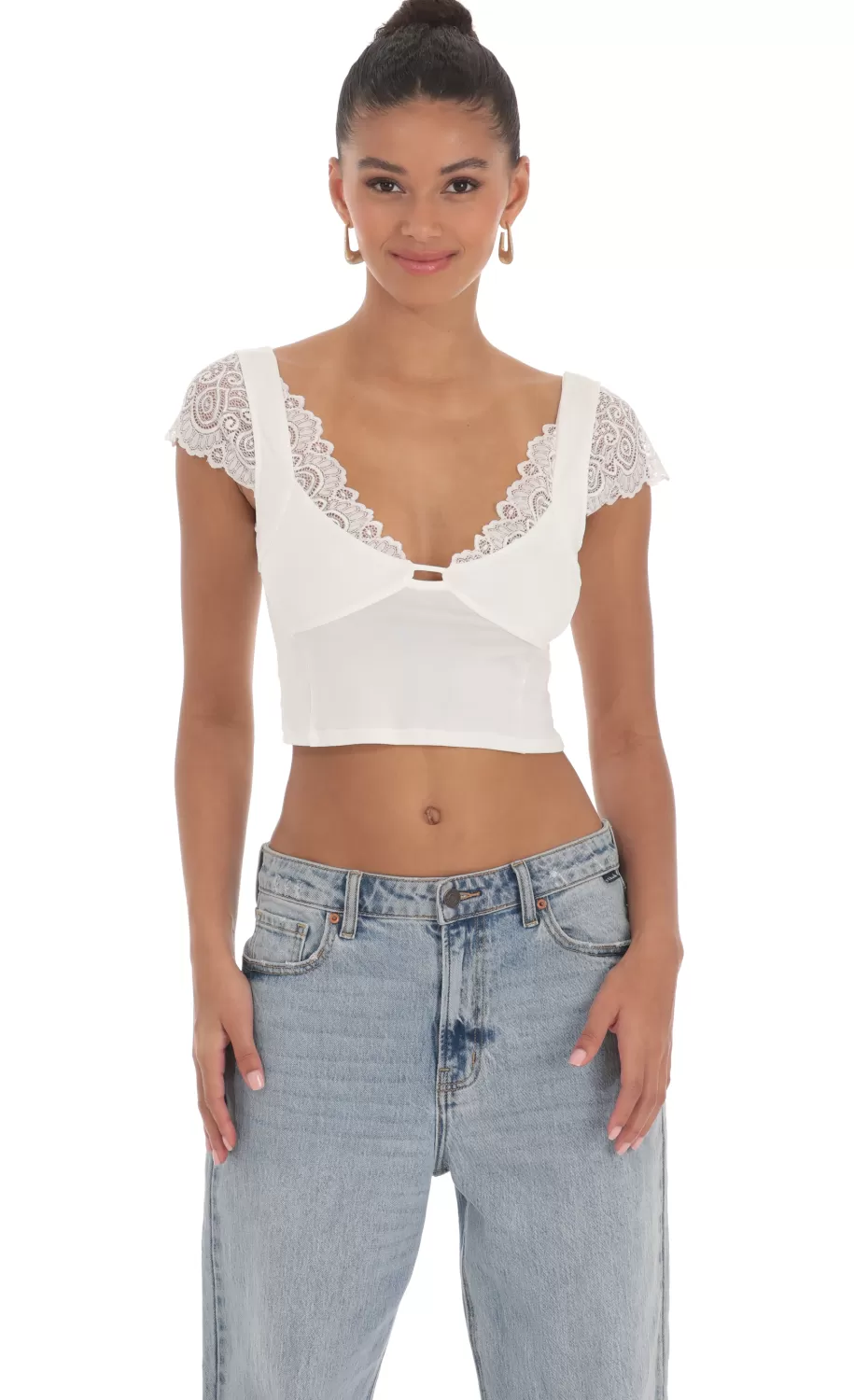 Lace Sleeve Top In White^LUCY IN THE SKY Shop