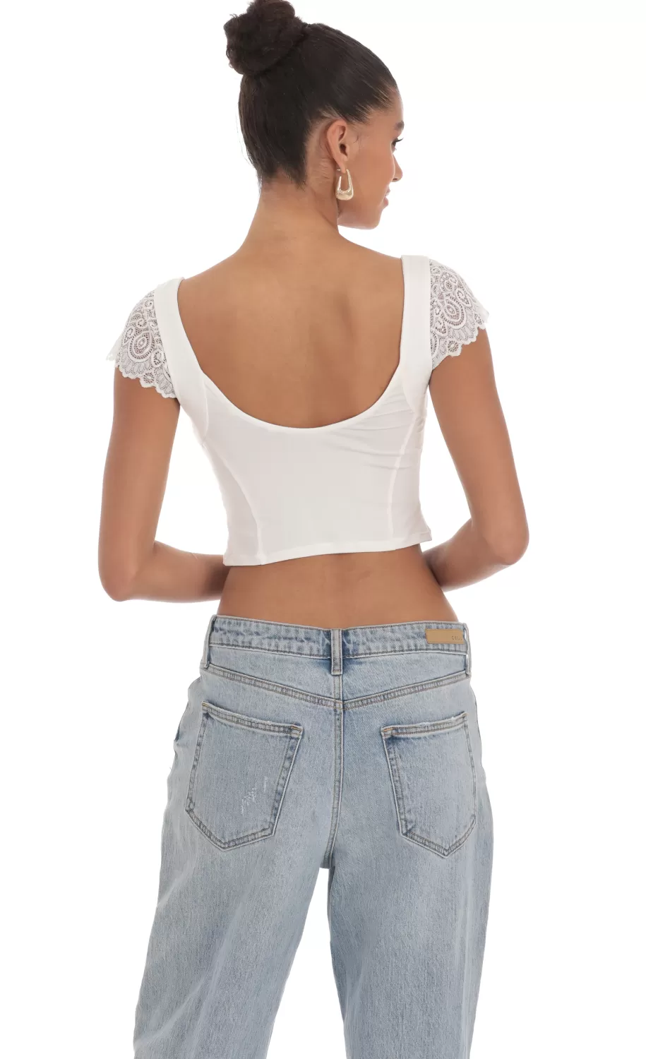 Lace Sleeve Top In White^LUCY IN THE SKY Shop