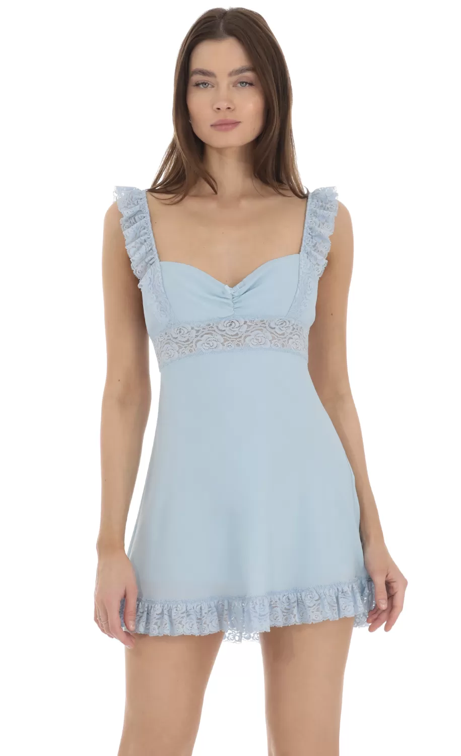 Lace Strap Ruffle Dress In Blue^LUCY IN THE SKY Cheap