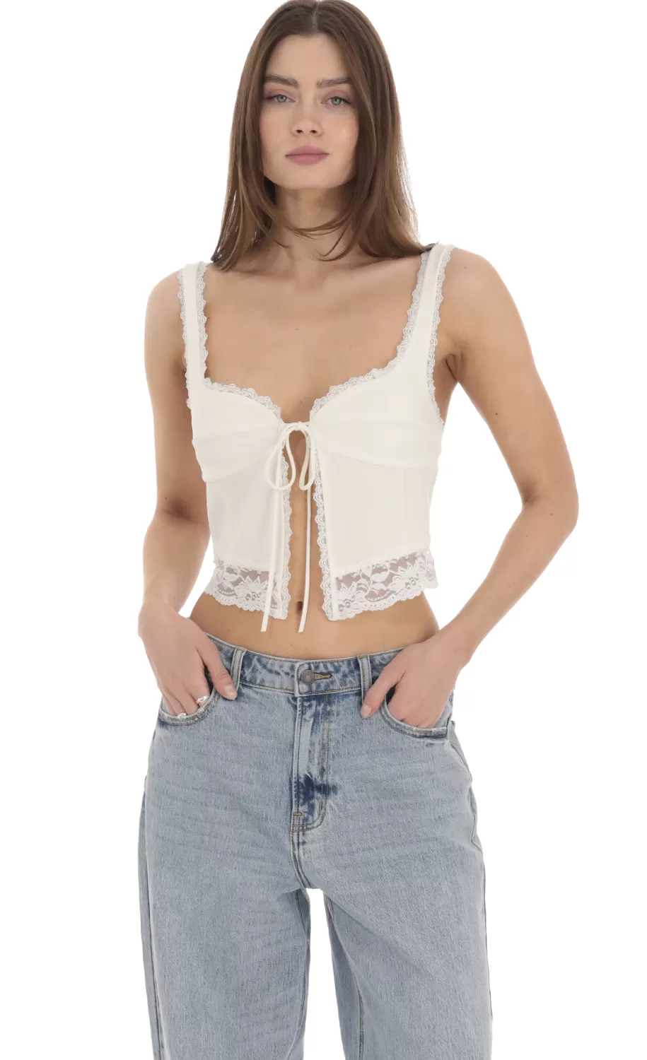 Lace Vest Top In Cream^LUCY IN THE SKY Best Sale