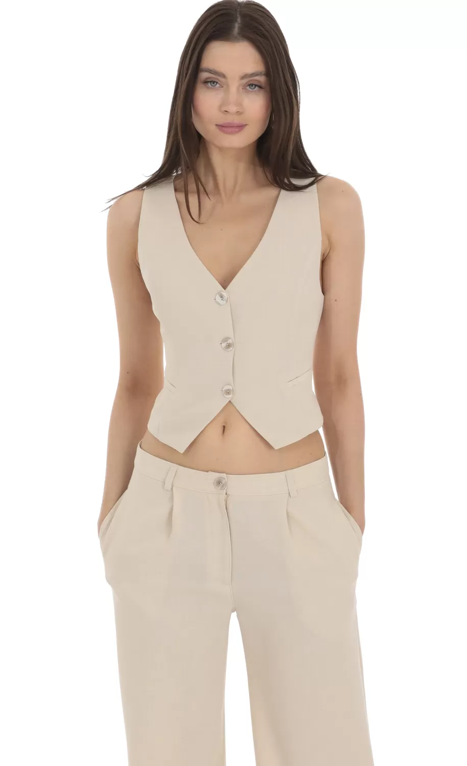 Linen Buttoned Vest In Cream^LUCY IN THE SKY Hot