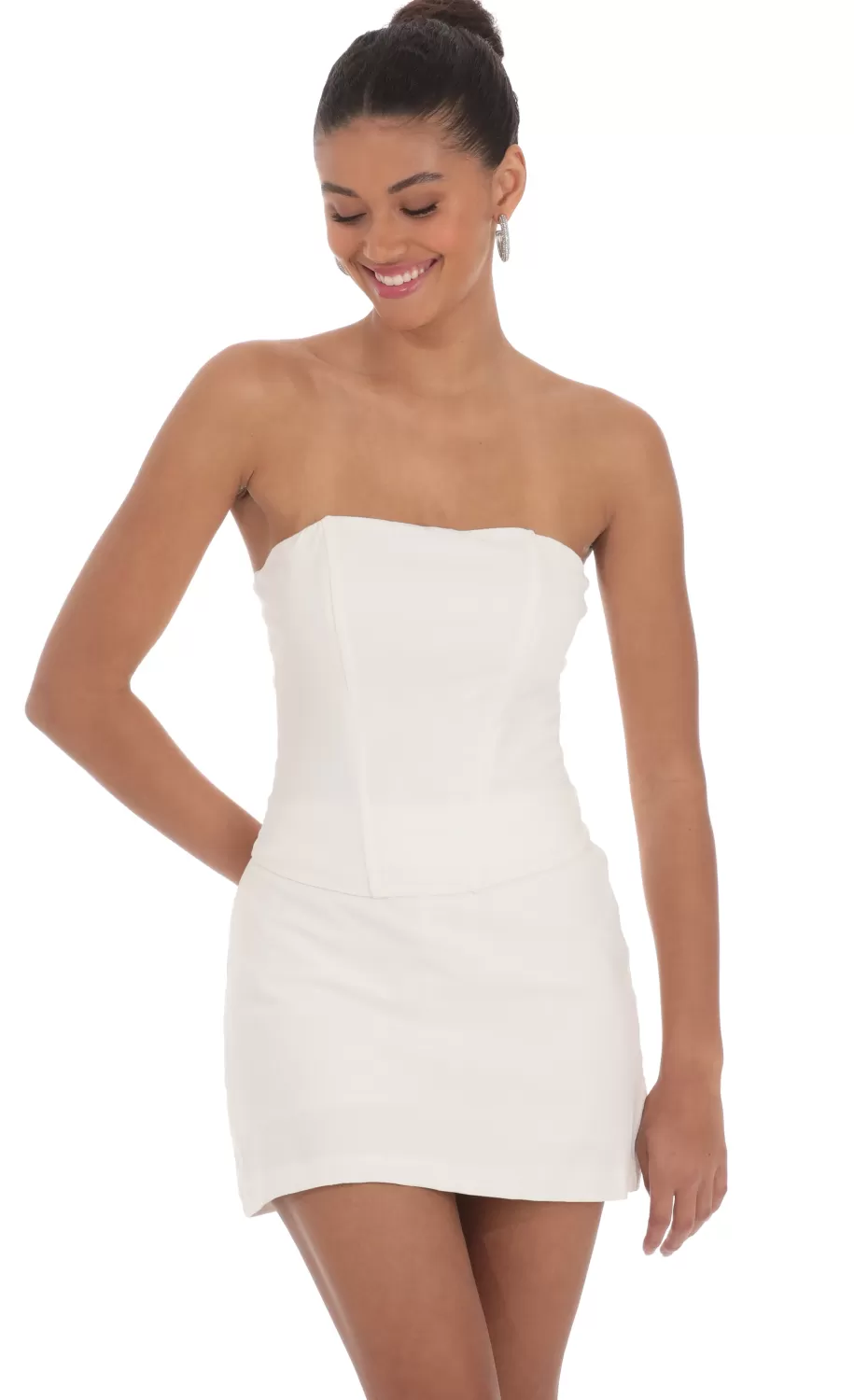 Linen Corset Top In Off White^LUCY IN THE SKY Clearance