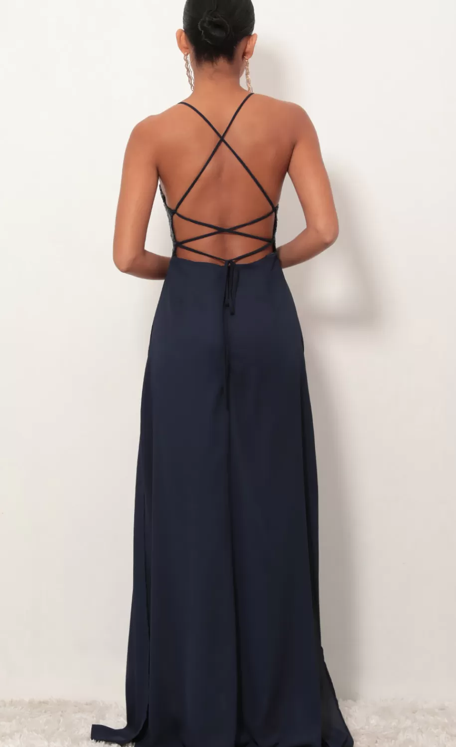 Matte Navy Sequin Maxi Dress^LUCY IN THE SKY Clearance