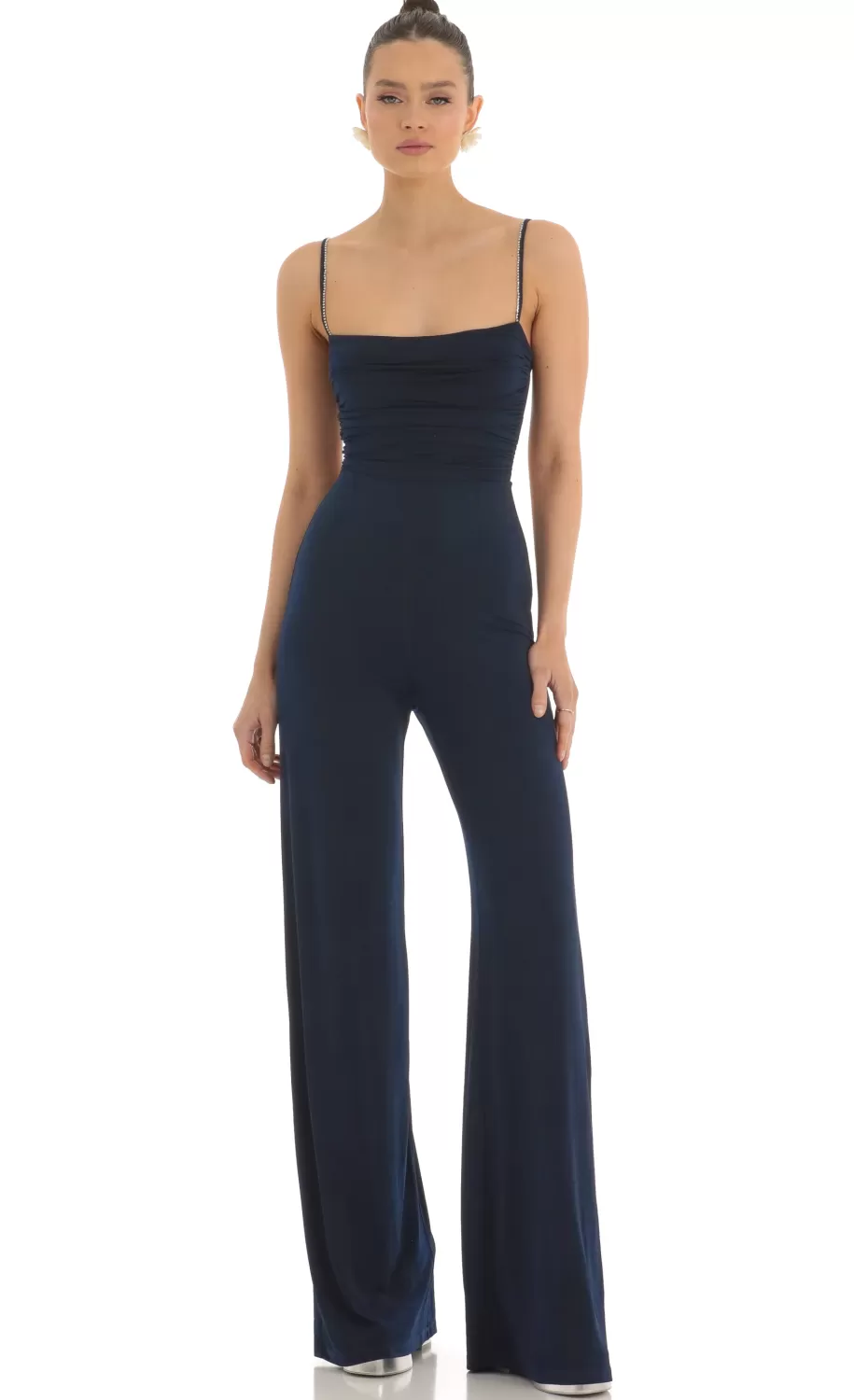 Mesh Back Wide Leg Jumpsuit In Navy^LUCY IN THE SKY Discount