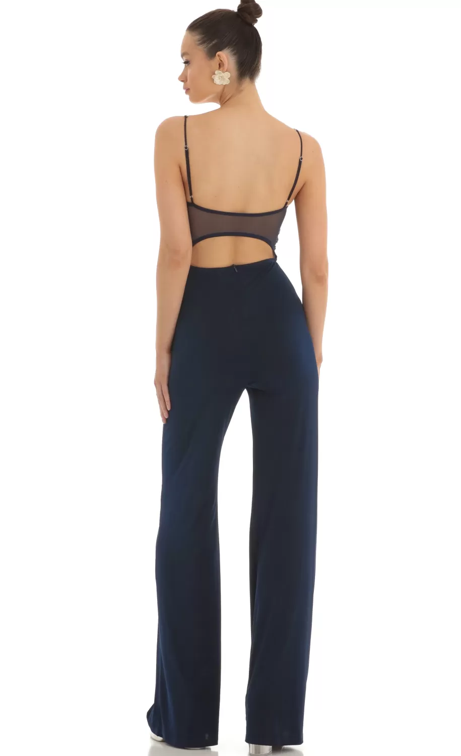 Mesh Back Wide Leg Jumpsuit In Navy^LUCY IN THE SKY Discount