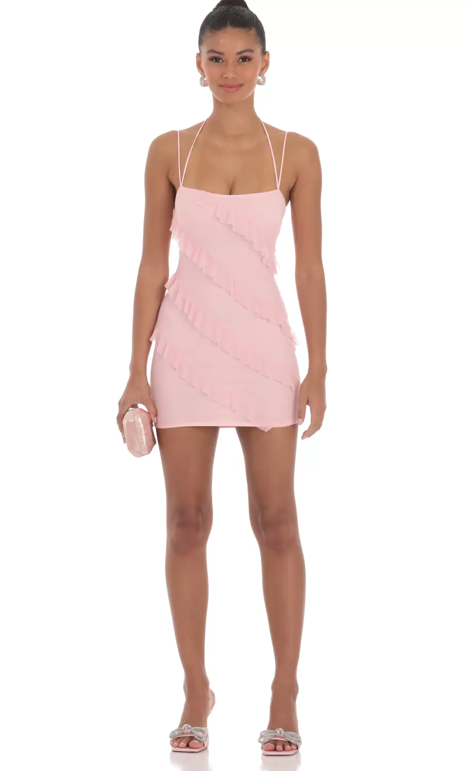 Mesh Ruffle Dress In Pink^LUCY IN THE SKY Outlet