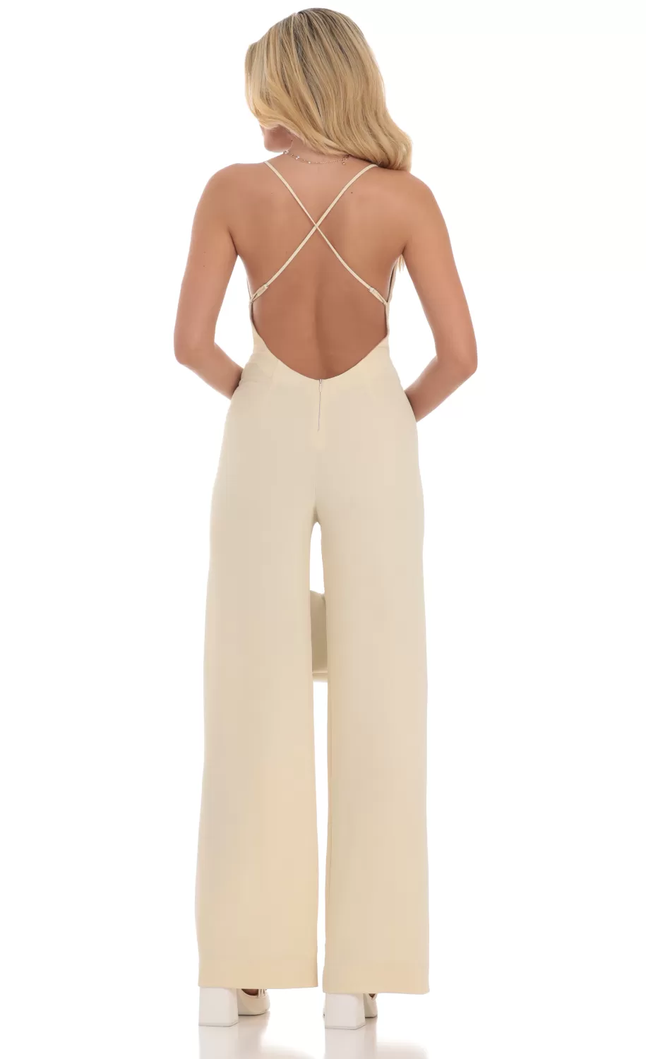 Open Back Jumpsuit In Nude Yellow^LUCY IN THE SKY Hot