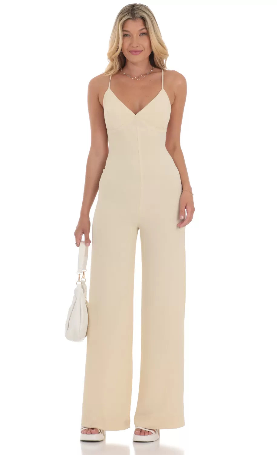 Open Back Jumpsuit In Nude Yellow^LUCY IN THE SKY Hot