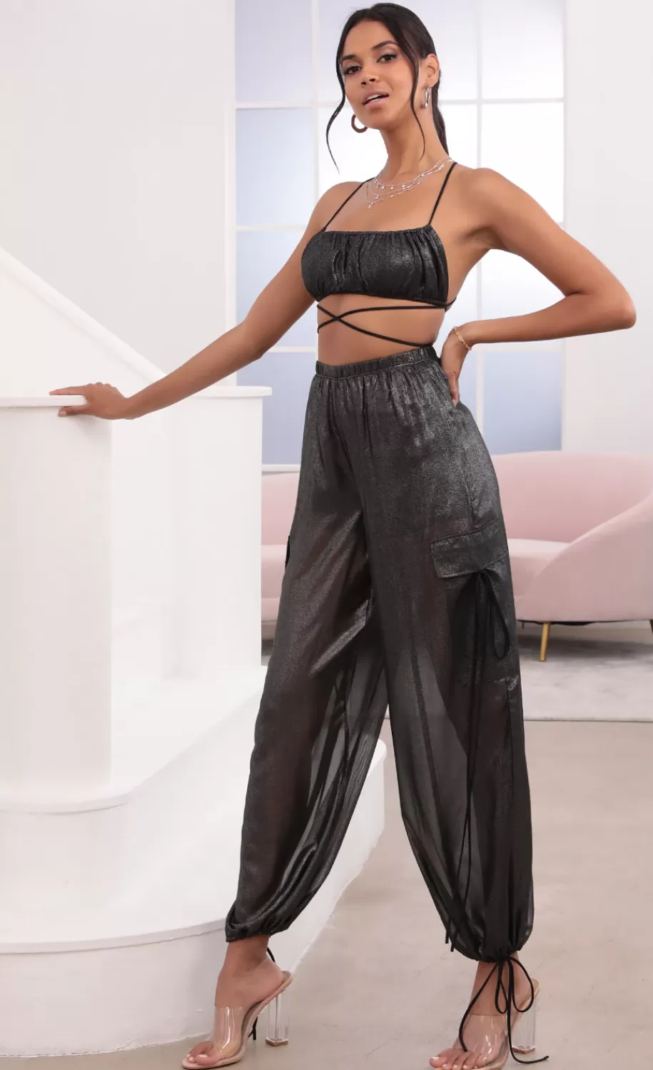 Pant Set In Black Sparkle^LUCY IN THE SKY Flash Sale