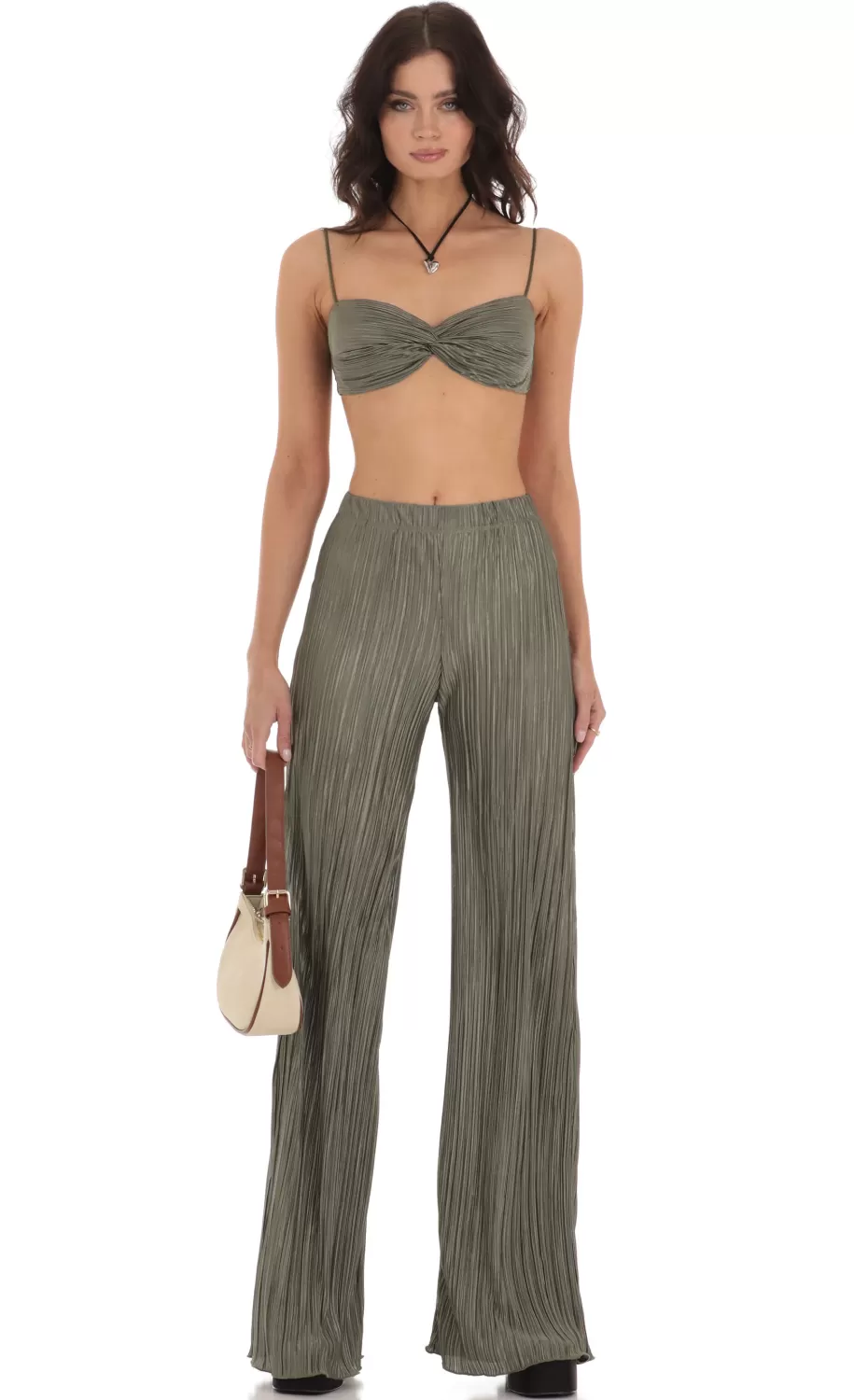 Pleated Two Piece Set In Green^LUCY IN THE SKY Clearance