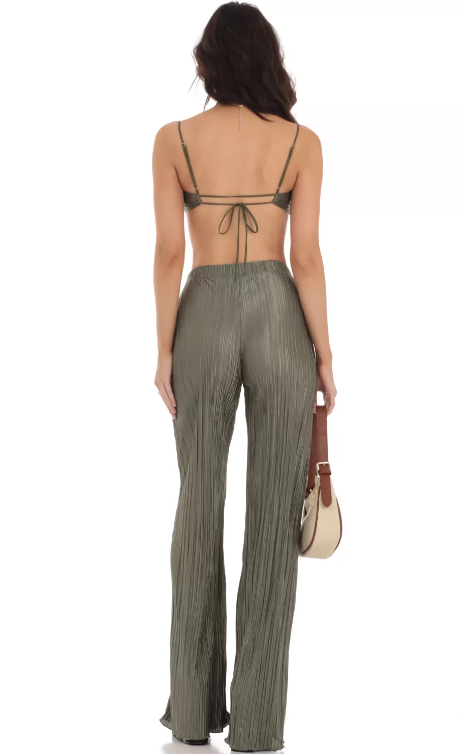 Pleated Two Piece Set In Green^LUCY IN THE SKY Clearance