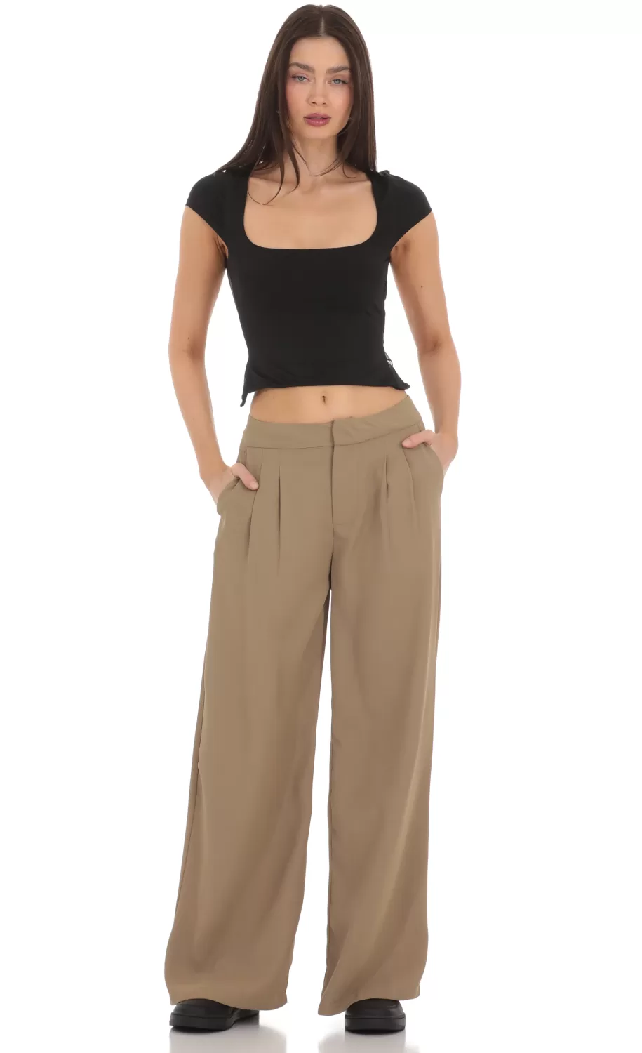 Pleated Wide Leg Trousers In Taupe^LUCY IN THE SKY Outlet