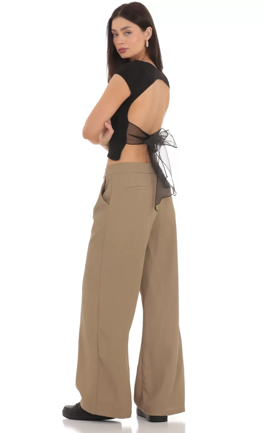 Pleated Wide Leg Trousers In Taupe^LUCY IN THE SKY Outlet