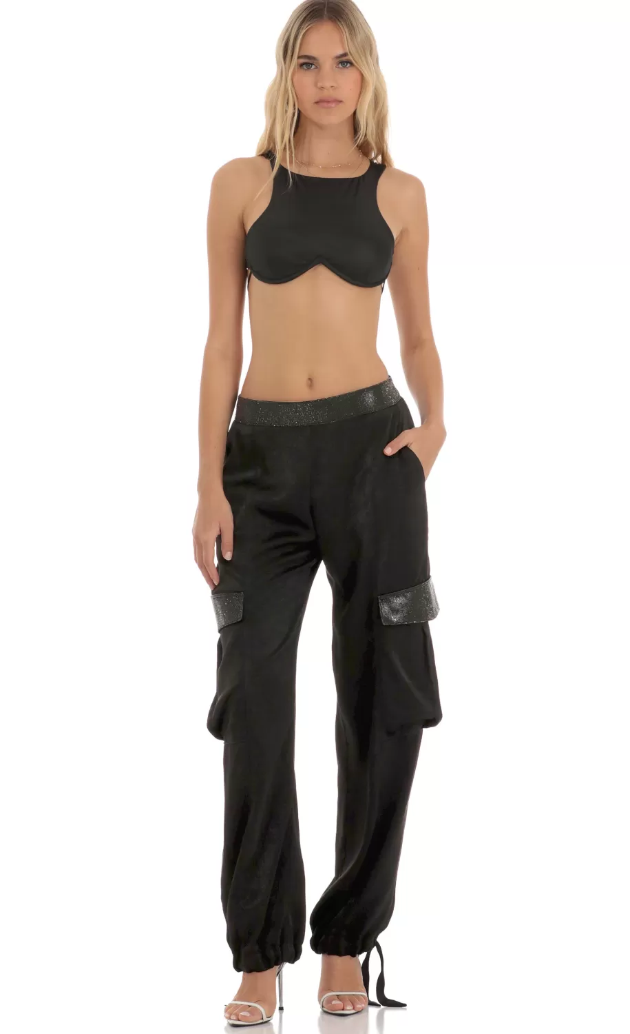 Rhinestone Satin Pants In Black^LUCY IN THE SKY Best