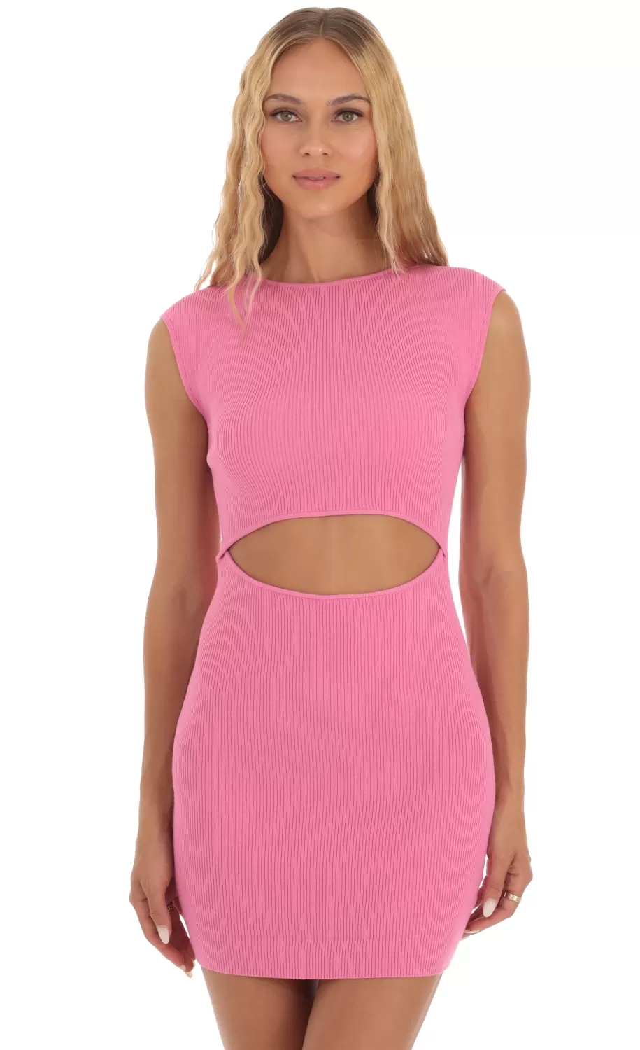 Ribbed Knit Cutout Dress In Pink^LUCY IN THE SKY Best