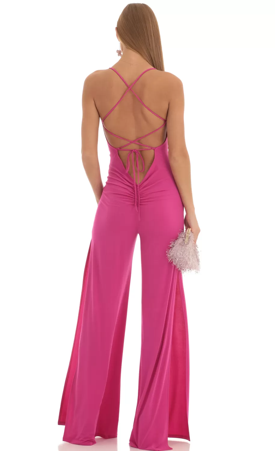 Ruched Sweetheart Bust Slit Jumpsuit In Fuchsia^LUCY IN THE SKY Flash Sale