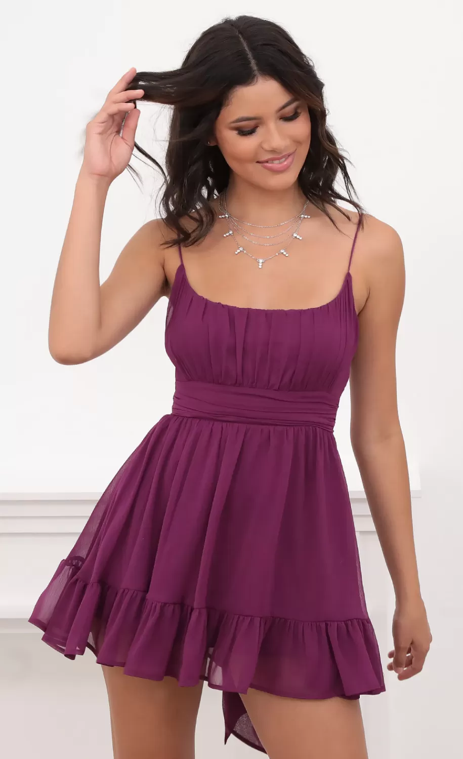 Ruffled Chiffon Dress In Magenta^LUCY IN THE SKY Outlet