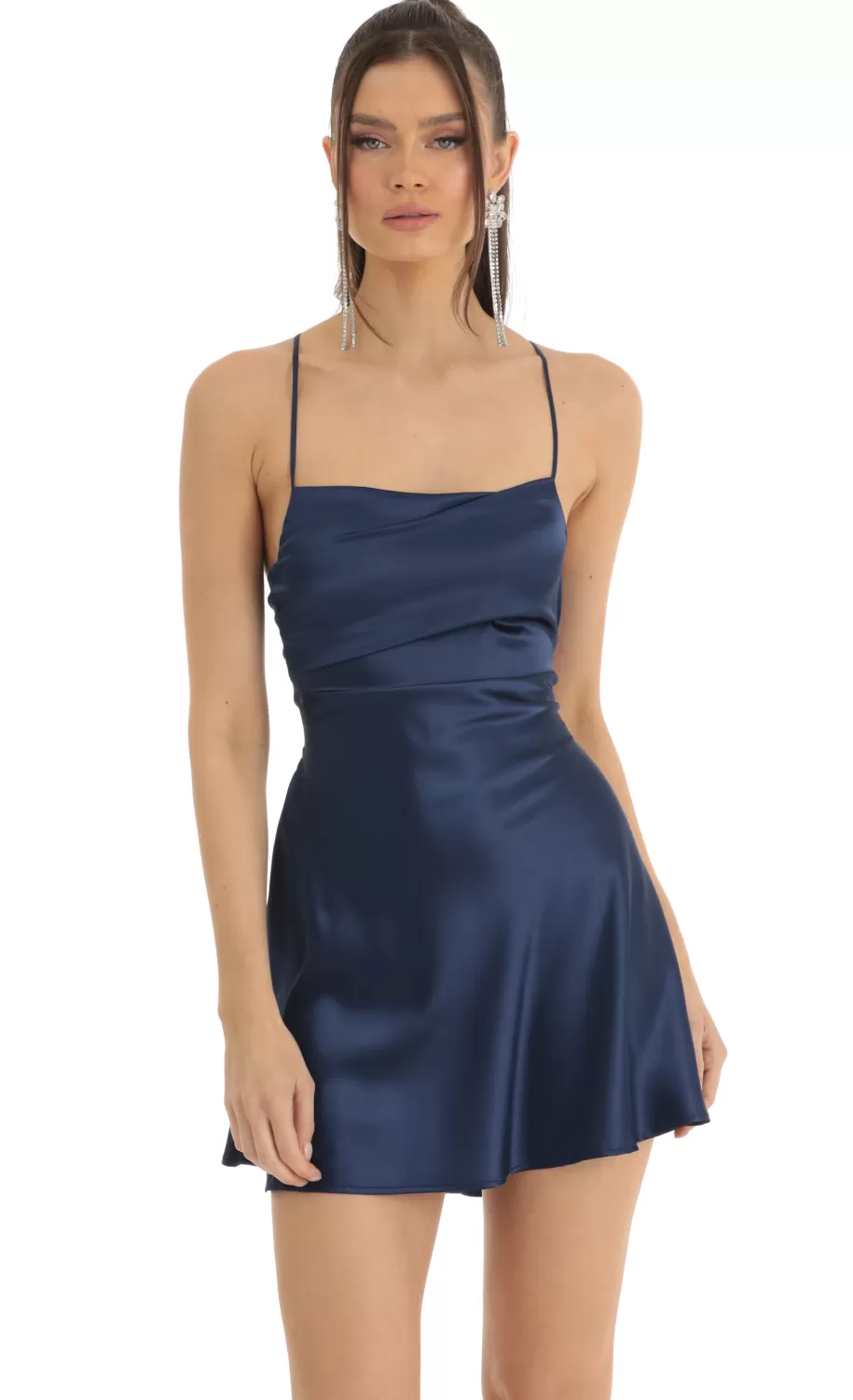 Satin A-Line Dress In Blue^LUCY IN THE SKY Discount