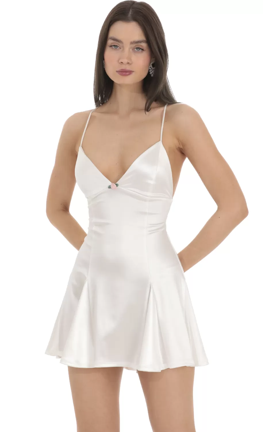 Satin A-line Dress In White^LUCY IN THE SKY Shop