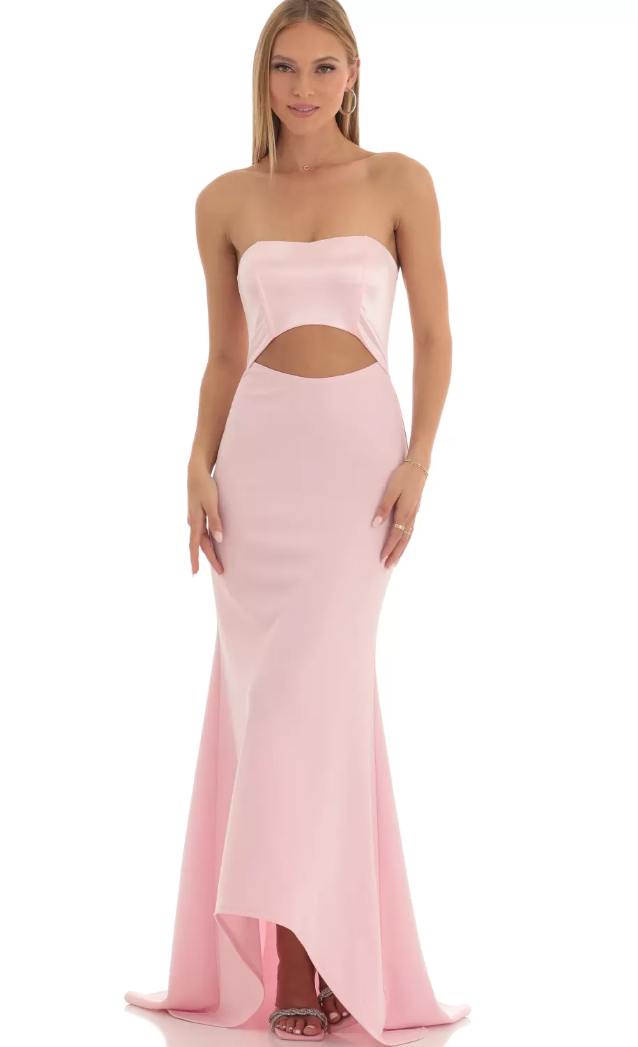 Satin Corset High Low Crepe Maxi Dress In Pink^LUCY IN THE SKY Discount