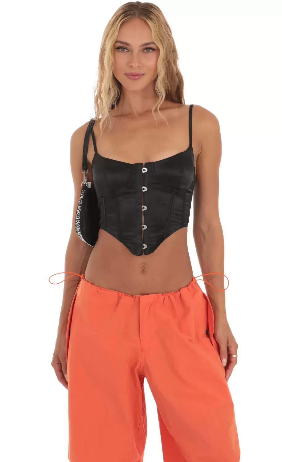 Satin Corset Top In Black^LUCY IN THE SKY Hot