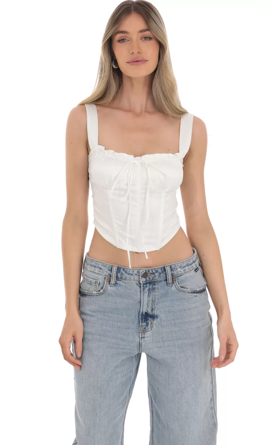 Satin Corset Top In White^LUCY IN THE SKY Sale