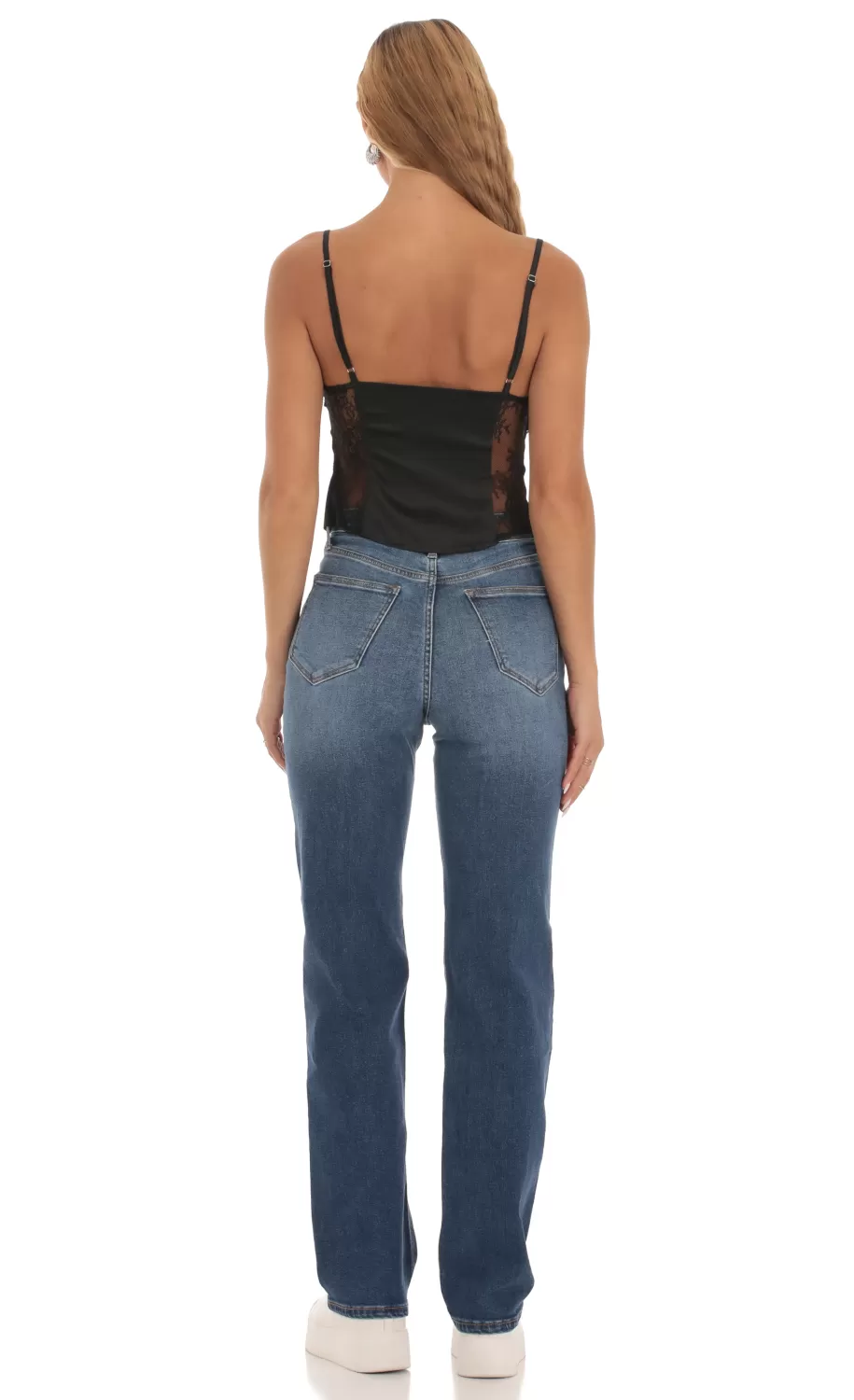 Satin Lace Top In Black^LUCY IN THE SKY Cheap
