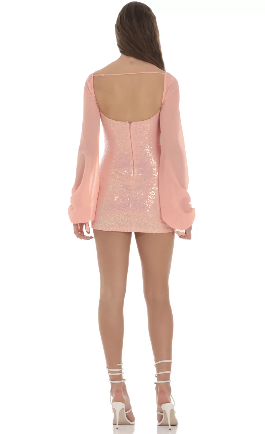 Sequin Balloon Sleeve Bodycon Dress In Coral^LUCY IN THE SKY Discount