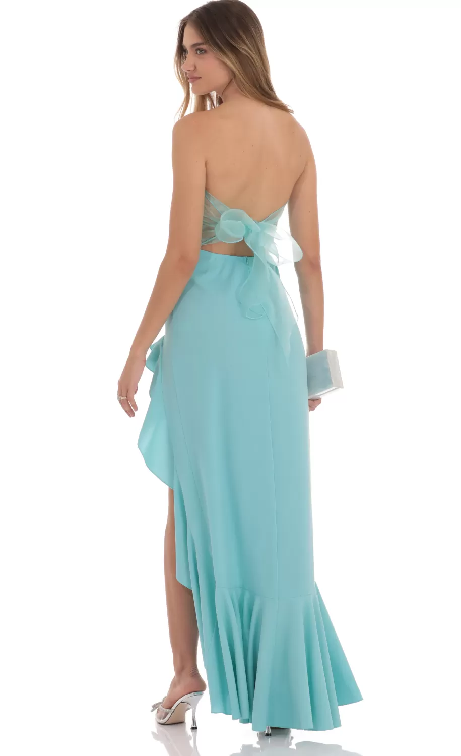 Strapless Back Bow Corset Maxi Dress In Aqua Blue^LUCY IN THE SKY Cheap