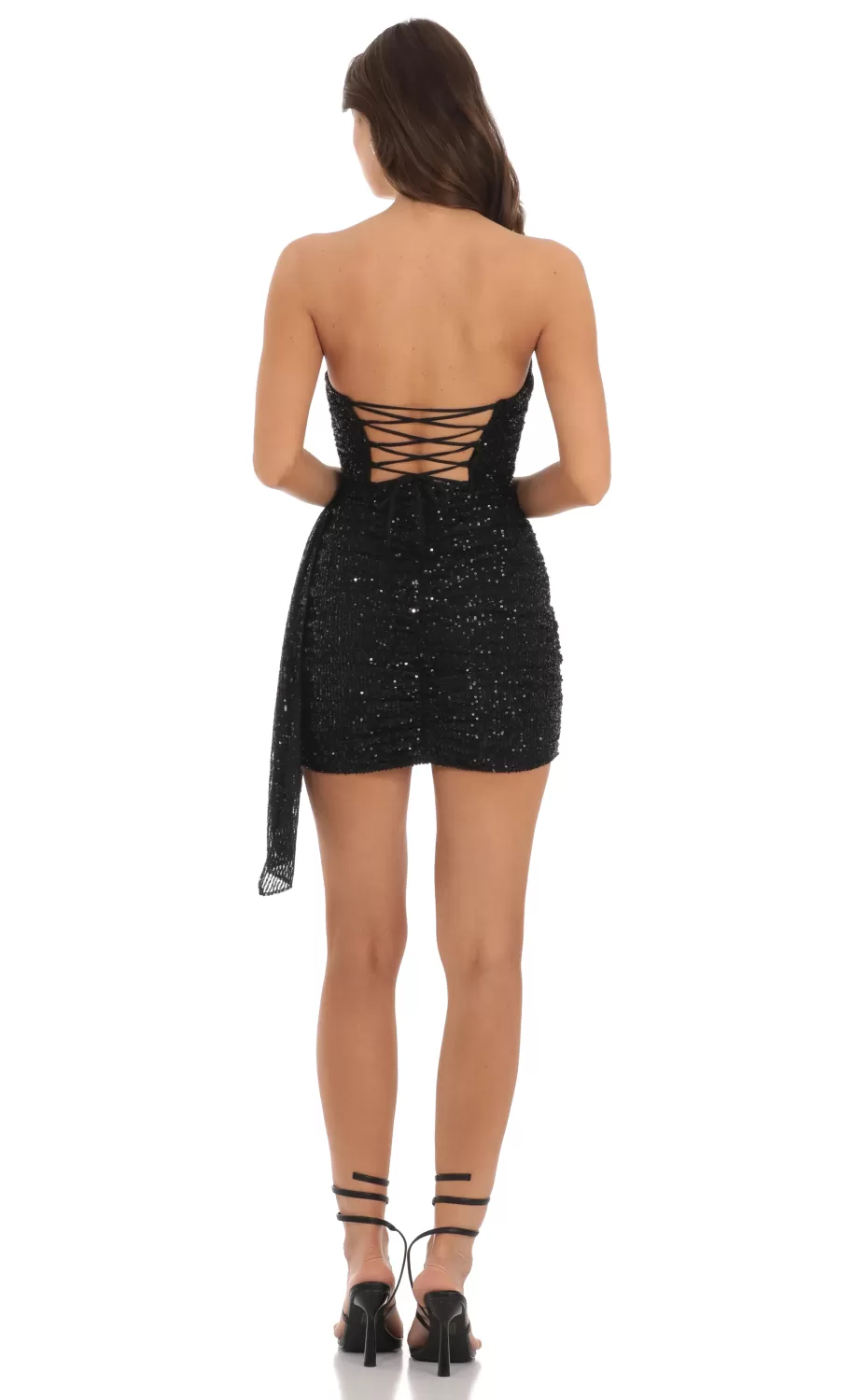 Strapless Sequin Tassel Corset Dress In Black^LUCY IN THE SKY Clearance