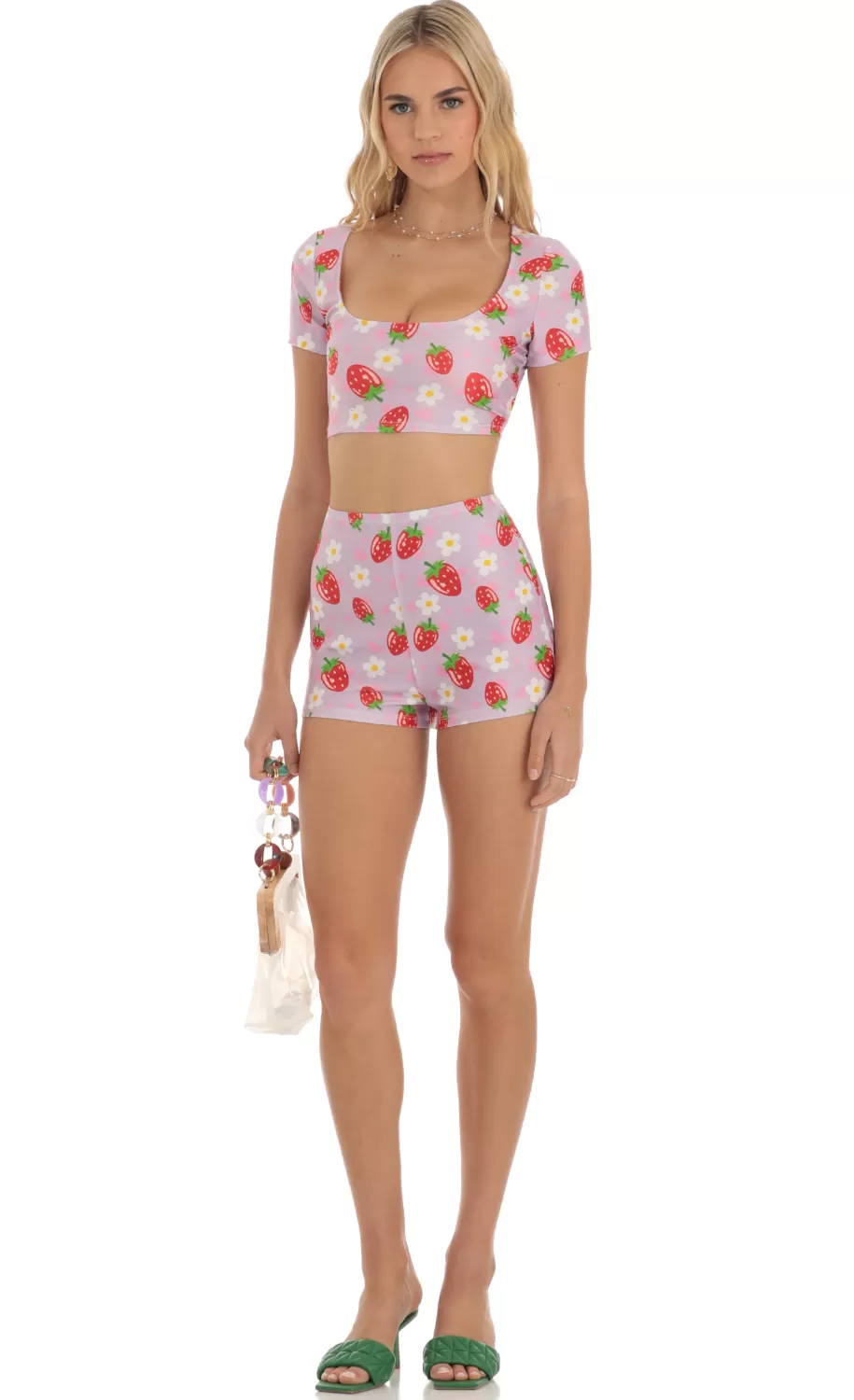 Strawberry Floral Two Piece Short Set In Purple^LUCY IN THE SKY Store