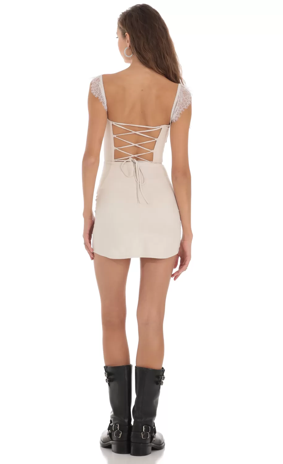 Suede Draped Lace Strap Dress In Cream^LUCY IN THE SKY Online